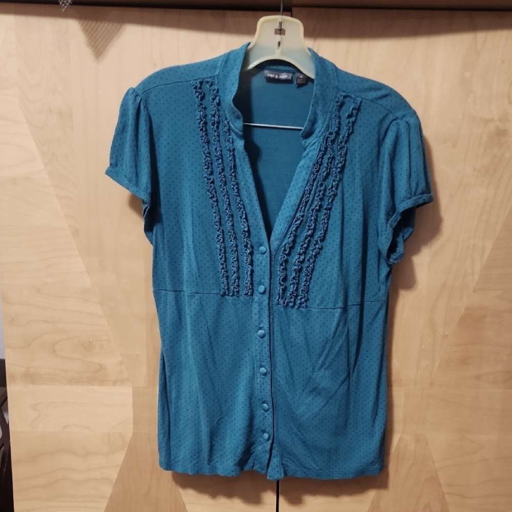 Women's Apt. 9 Teal Blue Button Front Top Size Petite Large